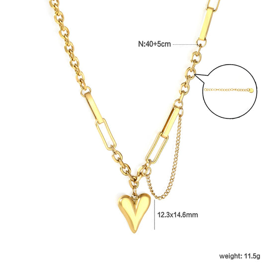 Non-Tarnish 304L Stainless Steel 3D Heart Pendant Cable Chain Jewelry