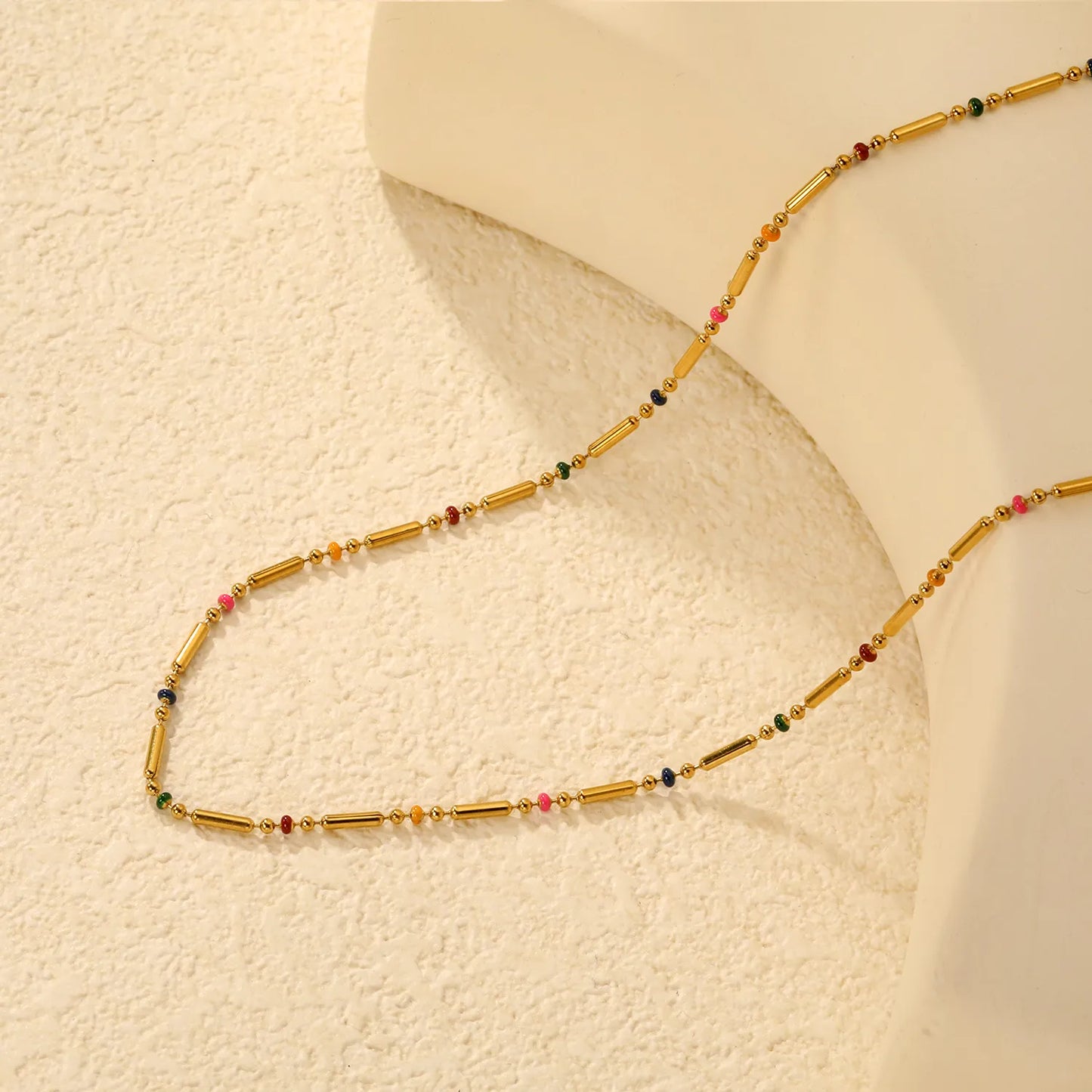 Exotic Colorful Gemstone Fine Chain Necklace Stainless Steel Waterproof