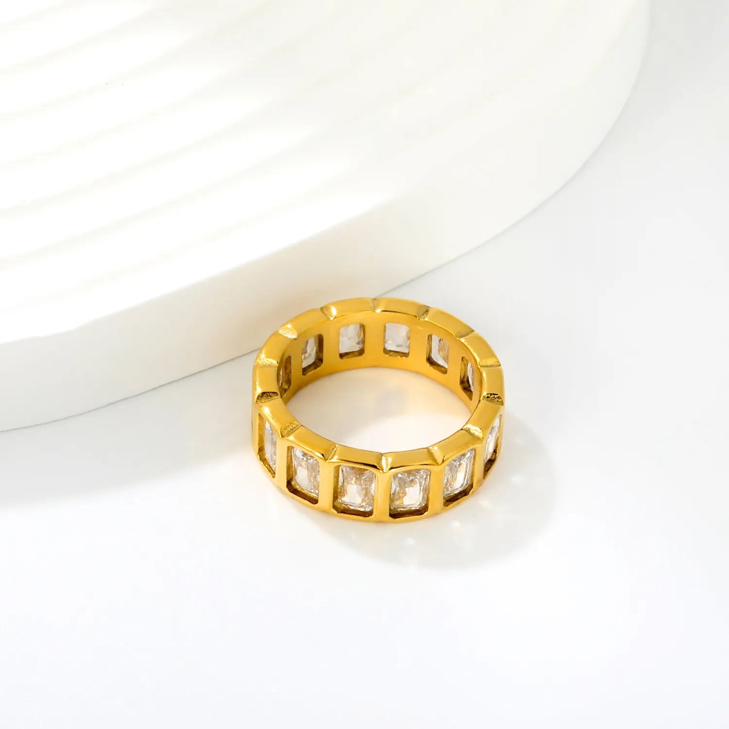 Baguette Cut CZ Channel Set Eternity Band Ring 304L Stainless Steel