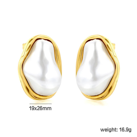 Wholesale 19x26mm heavy weight organic melted metal pearl Earring
