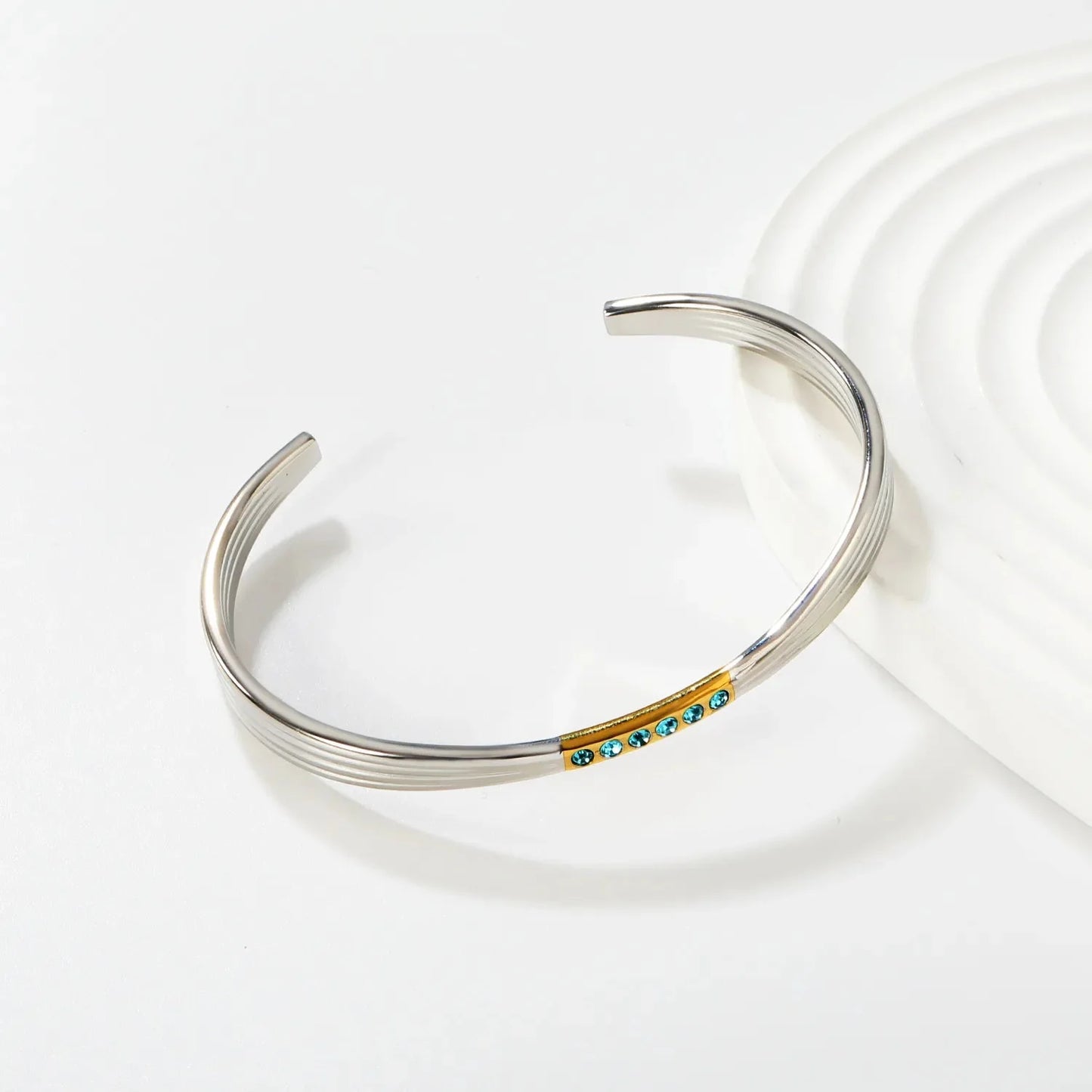 304L Stainless Steel Blue Zircon Bangle Supplier | PVD Gold Plating