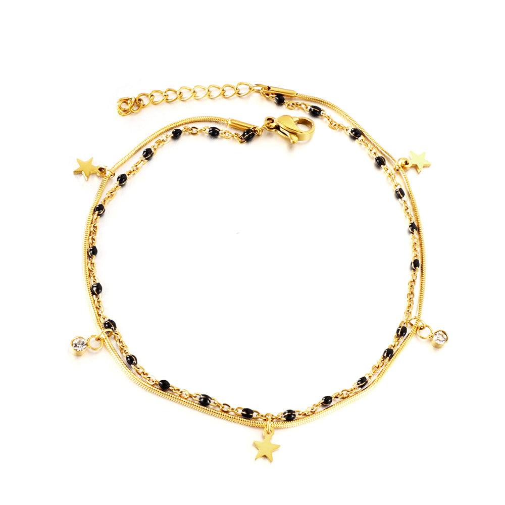 black bead star anklet luxe