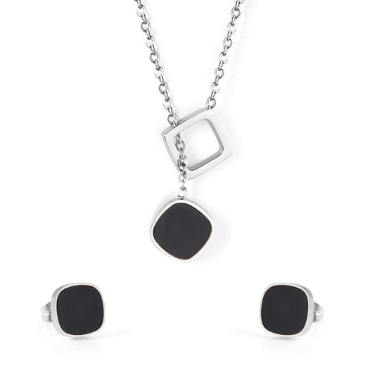 black square gold frame jewelry set-steel