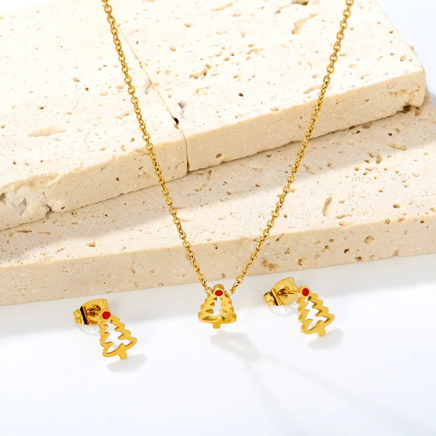 18K Gold Plated Waterproof Christmas Enamel Jewelry Set Factory Direct Bulk Order