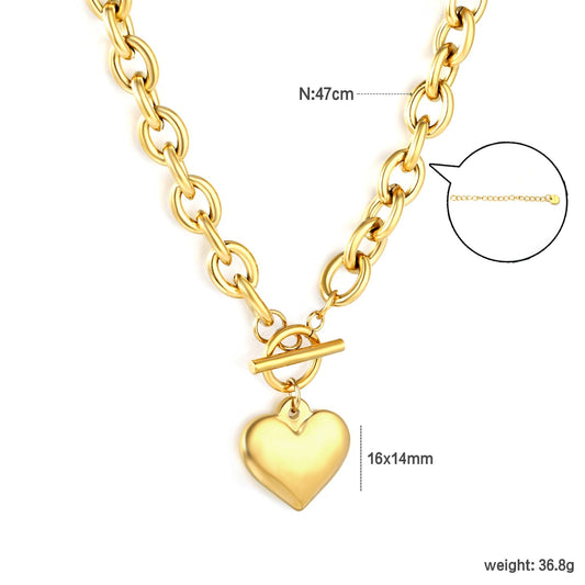 Wholesale Heavyweight Chunky Cable Chain Toggle Clasp Heart Necklace
