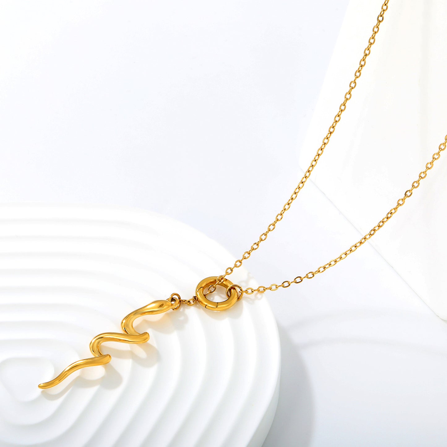 Snake Pendant Circle Slider Lariat Y-Necklace Stainless Steel