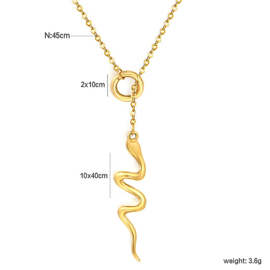 Snake Pendant Circle Slider Lariat Y-Necklace Stainless Steel
