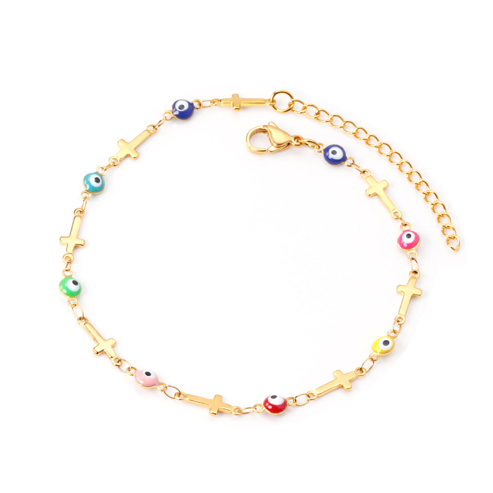 colorful cross eye anklet gold