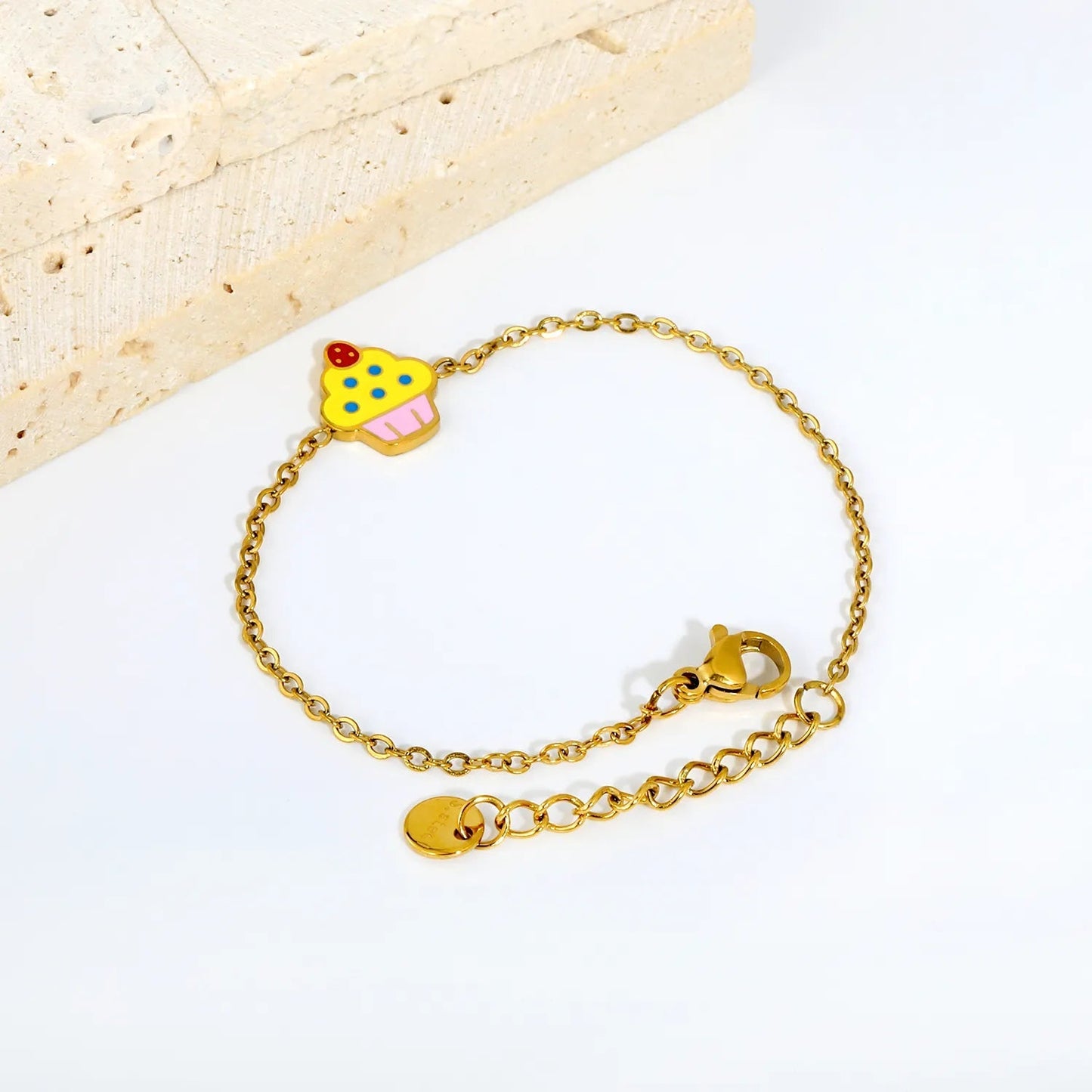 Bulk 10.5x12mm enamel cupcake charm cable chain bracelet 304L