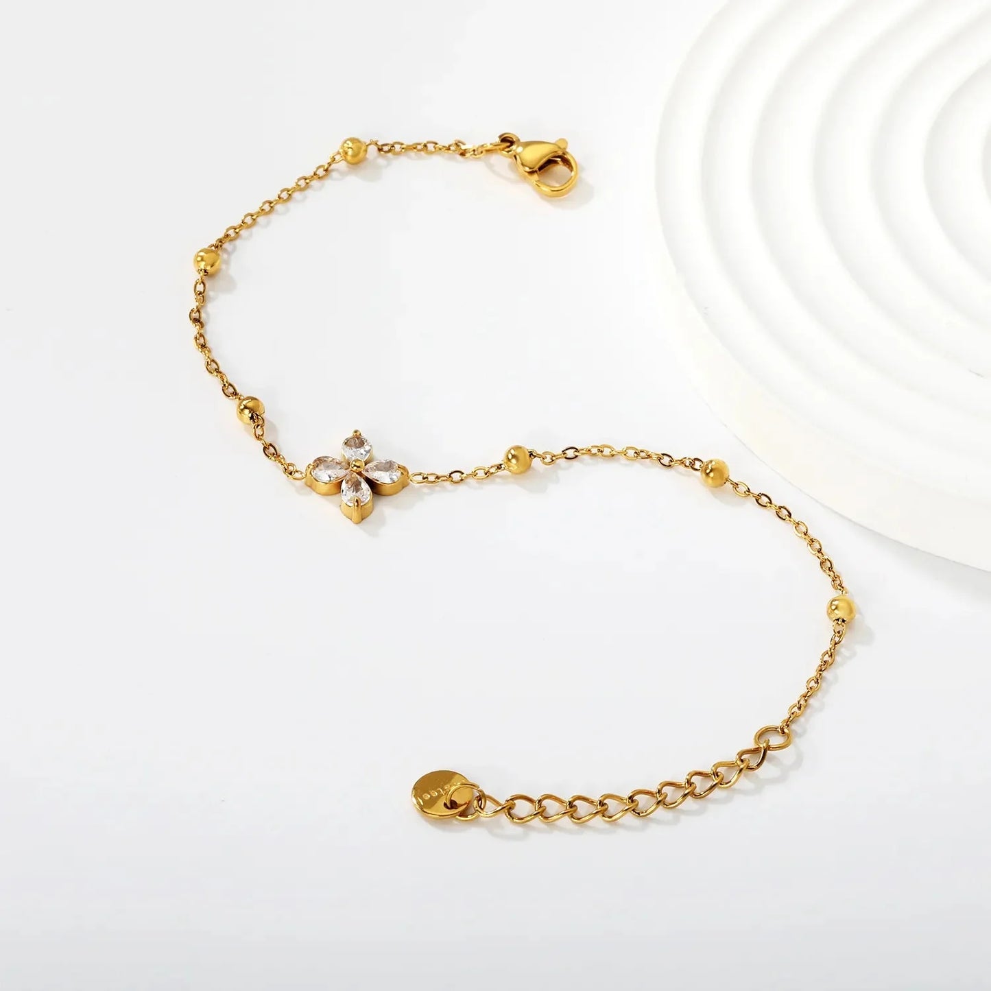 Elegant Floral CZ Bracelet Stainless Steel Waterproof