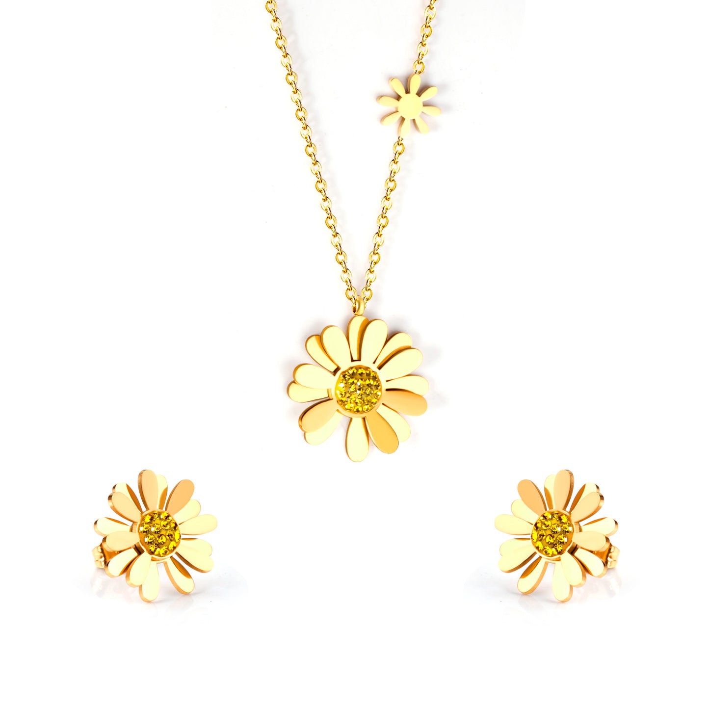 daisy flower gold jewelry set