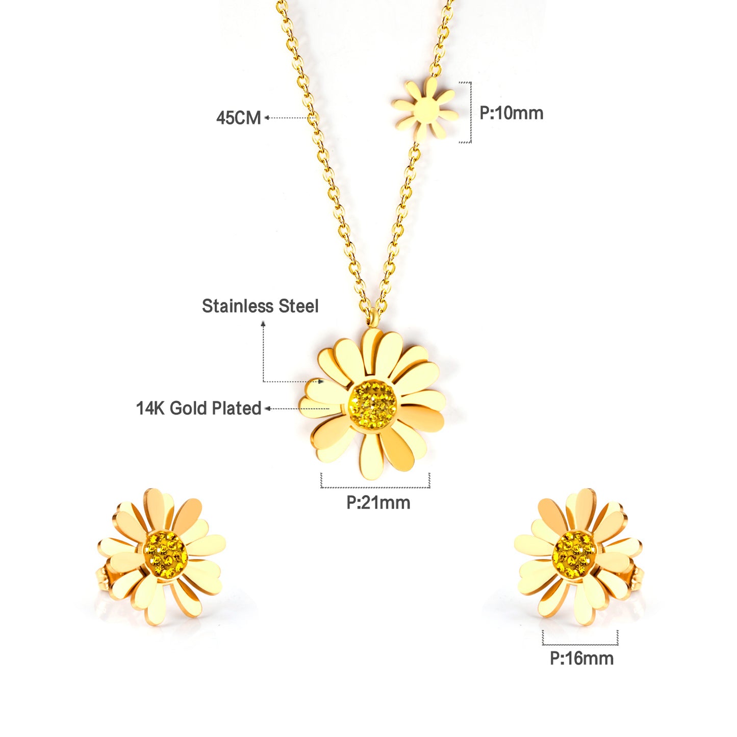daisy pendant size chart