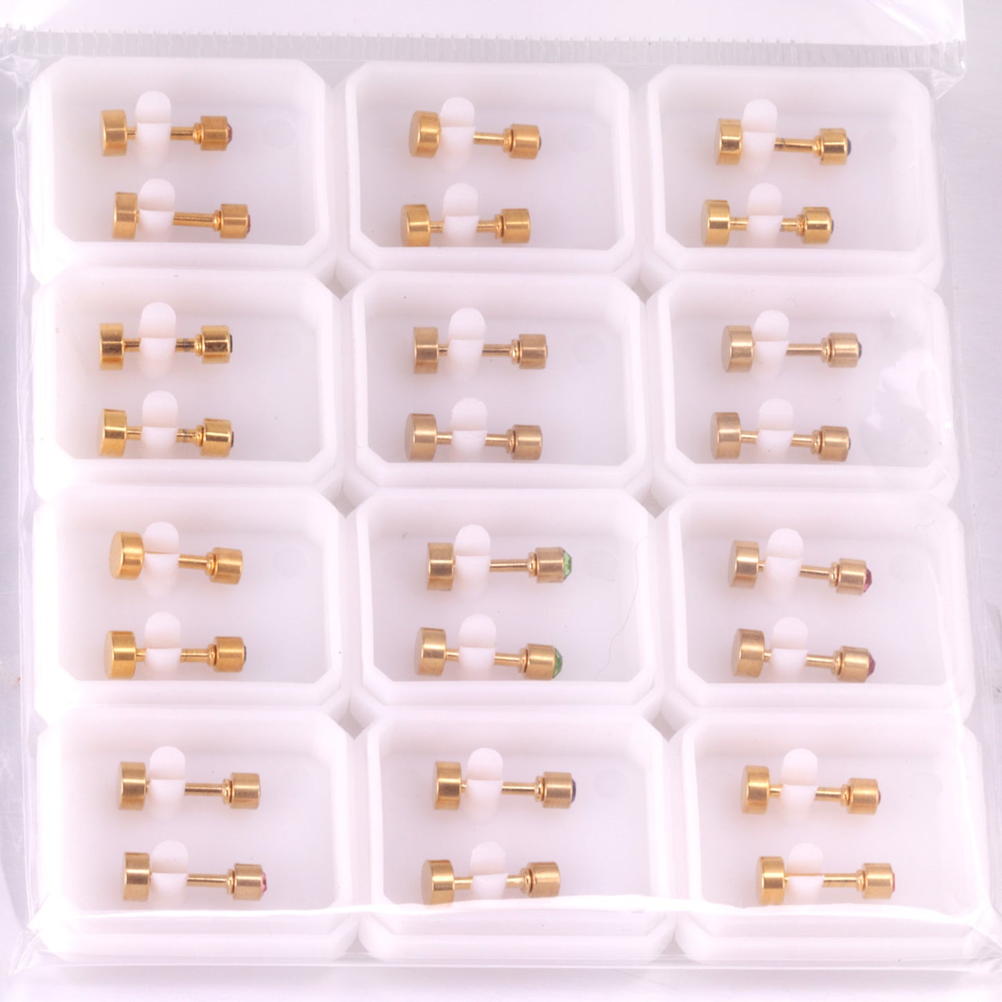 Wholesale Golden Stud Earrings with Multicolored Gemstones
