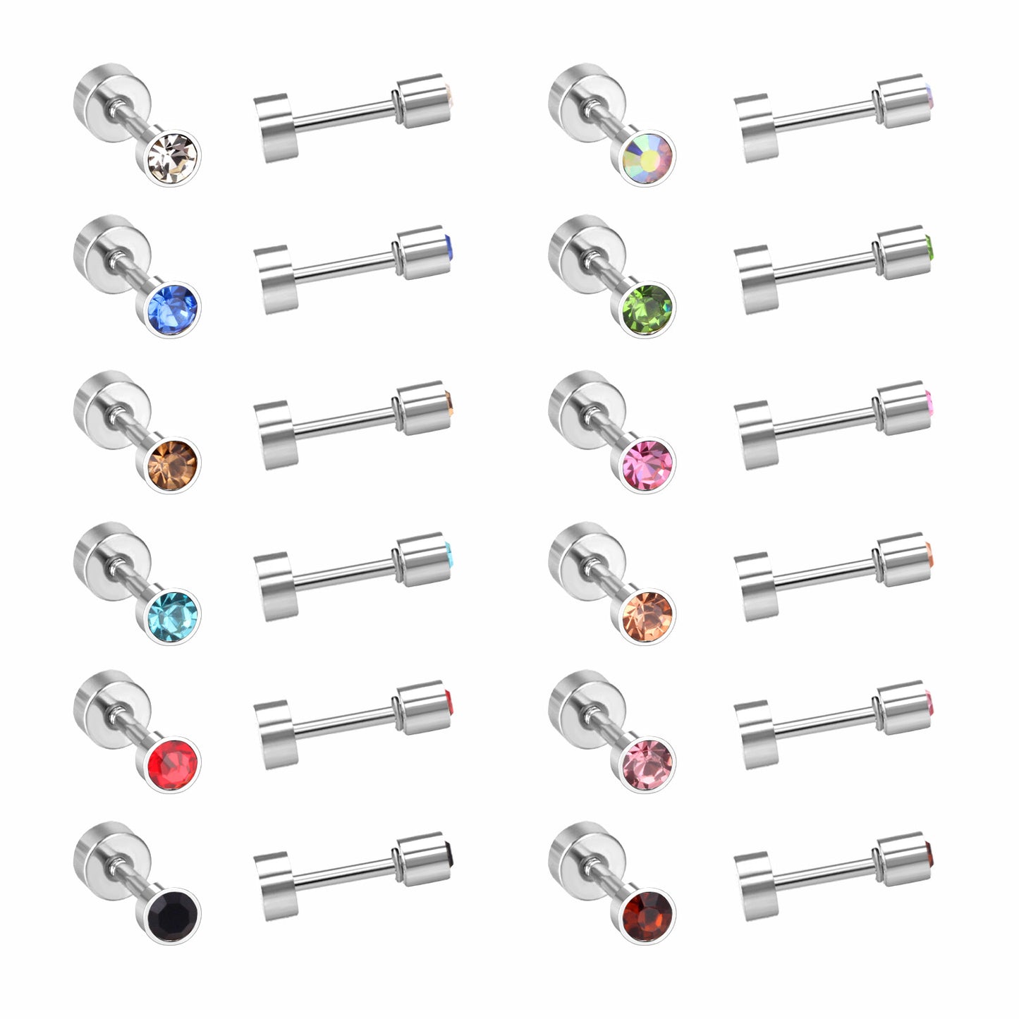 Wholesale Golden Stud Earrings with Multicolored Gemstones