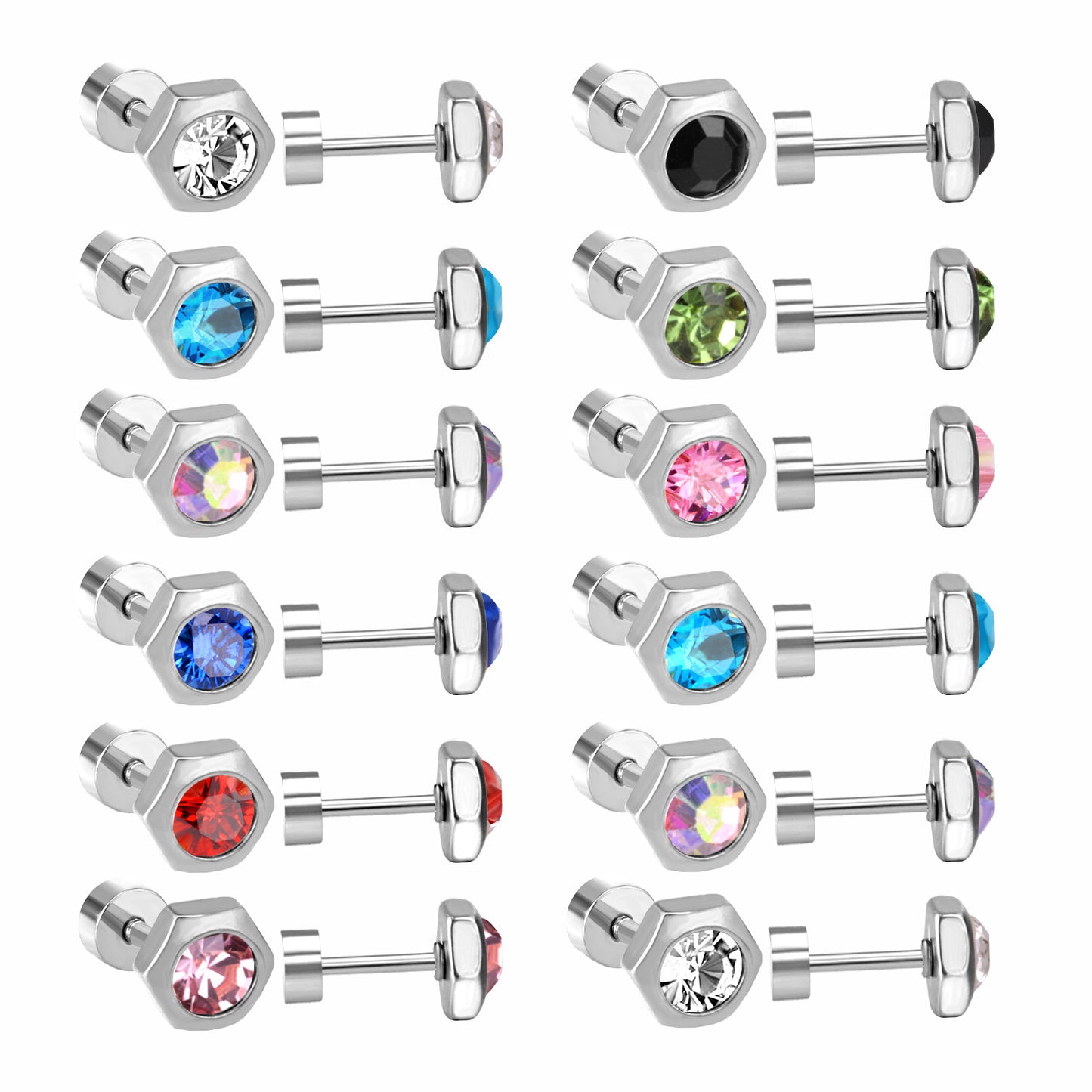 Wholesale Golden Stud Earrings with Various Colored Gemstones