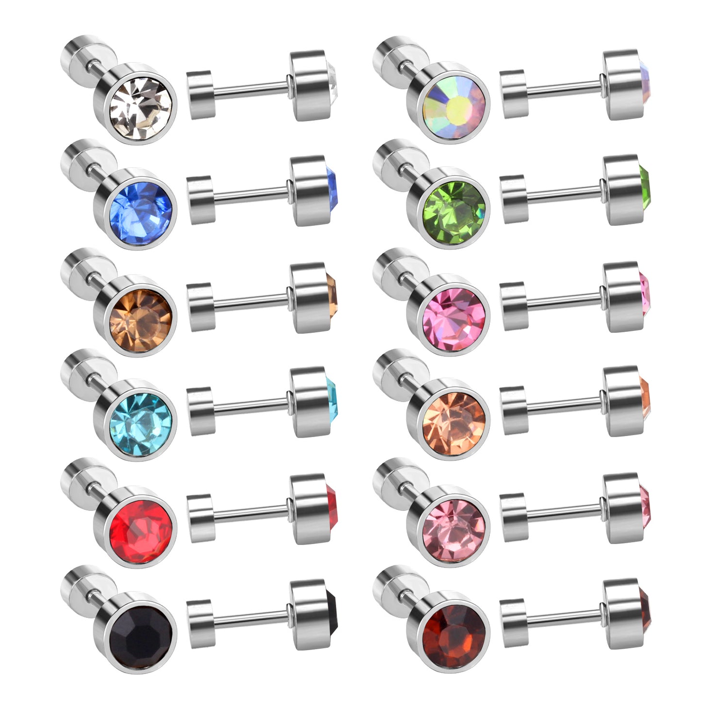 Wholesale Golden Stud Earrings with Multicolored Gemstones