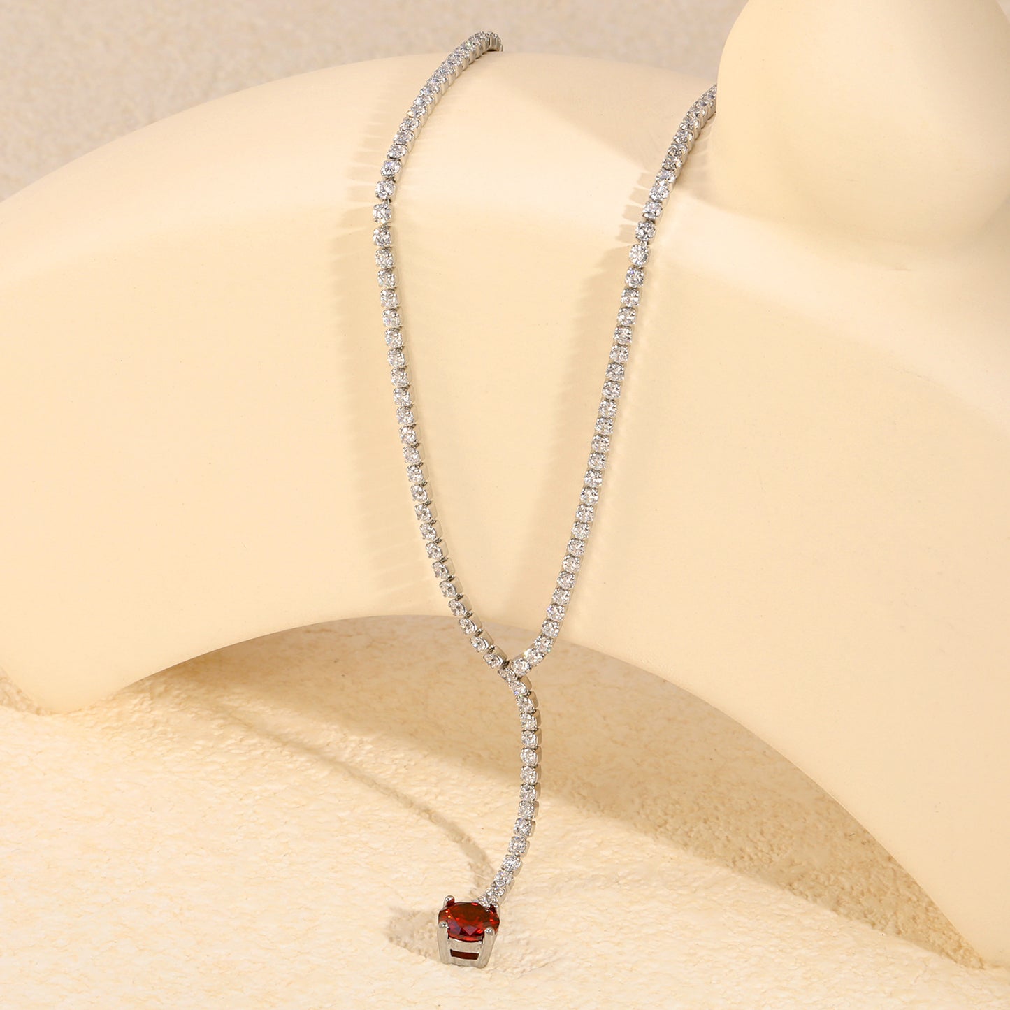 Elegant Red Crystal Pendant Y-Necklace for Evening Wear