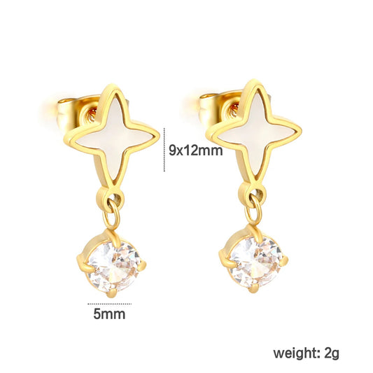 Waterproof 304L Stainless Steel Mother of Pearl Starburst Earrings