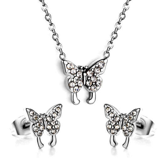 full cz butterfly jewelry set-steel