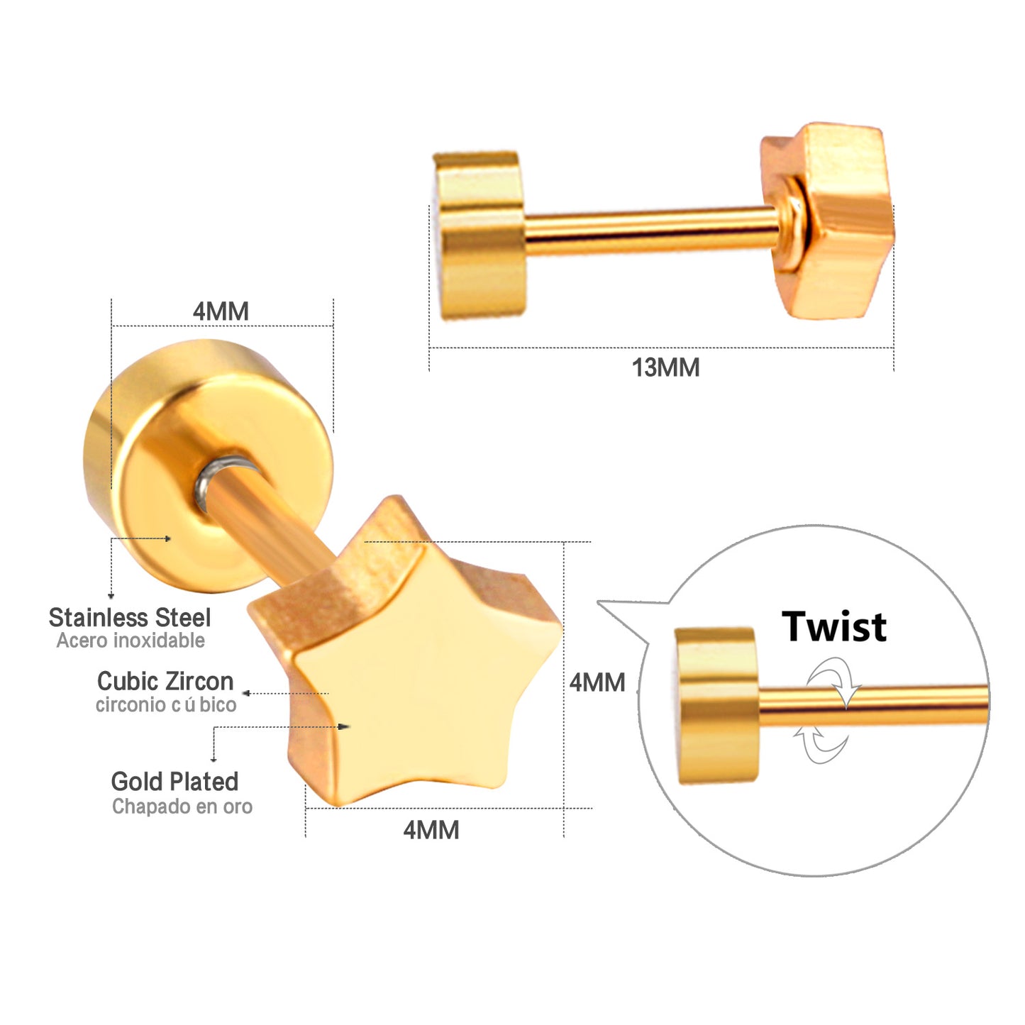 Wholesale Golden Star Shaped Stud Earrings