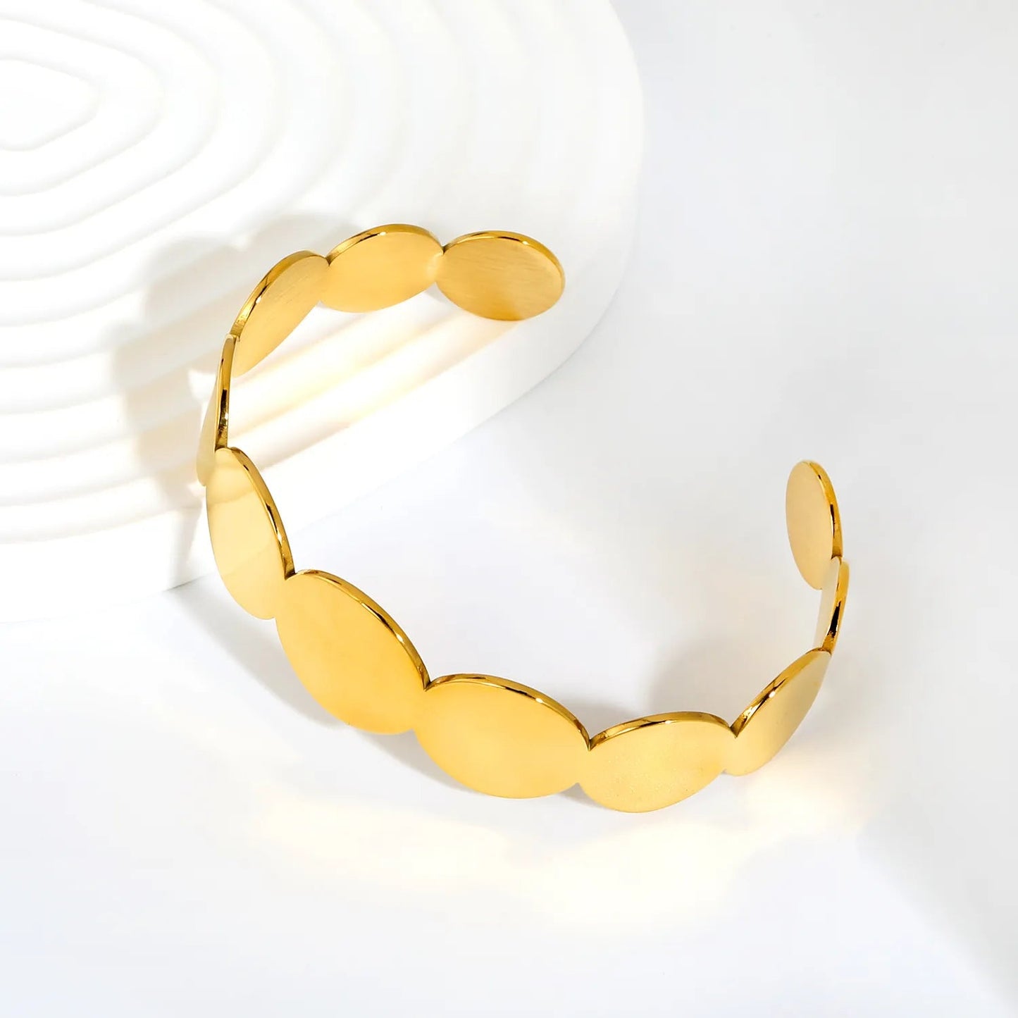 Bulk High-End Plain Gold Jewelry: Mirror Polished Disc Cuff | 0 MOQ