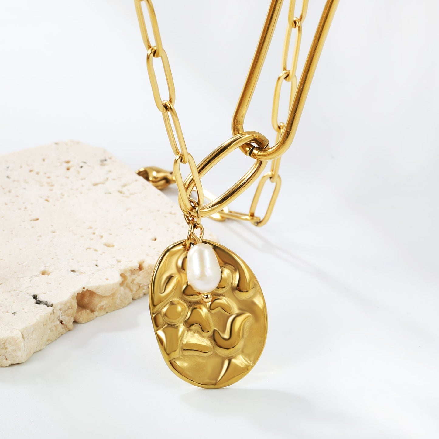 Embrace French Vintage Elegance with a Hammered Oval Tag and Baroque Pearl