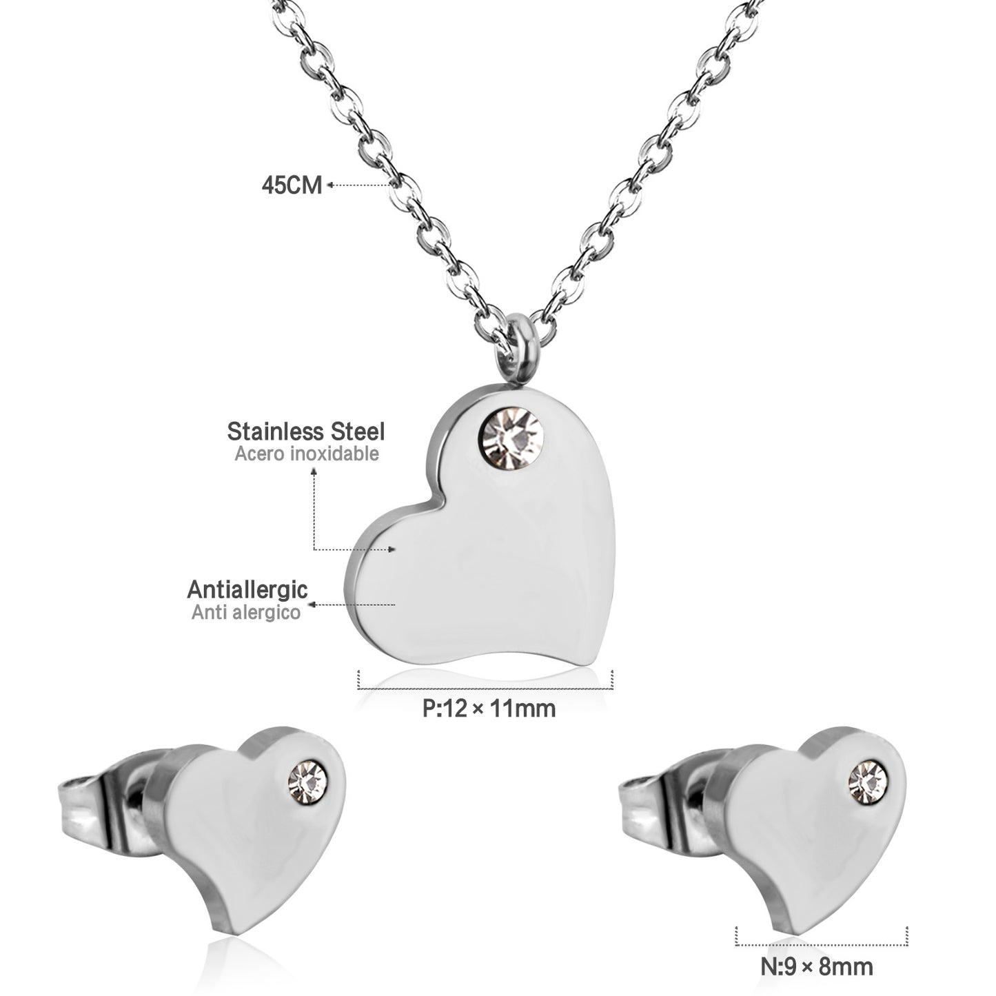heart pendant dimension diagram-steel