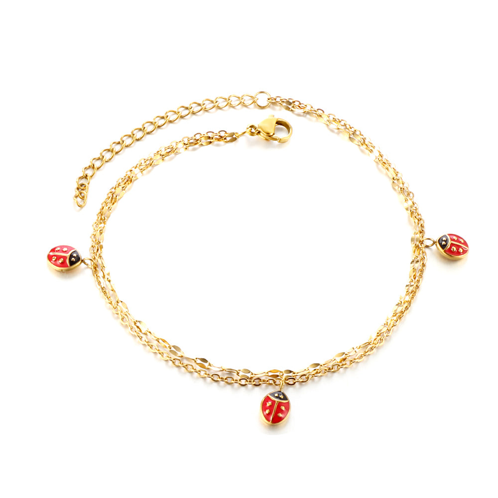 ladybug enamel anklet white