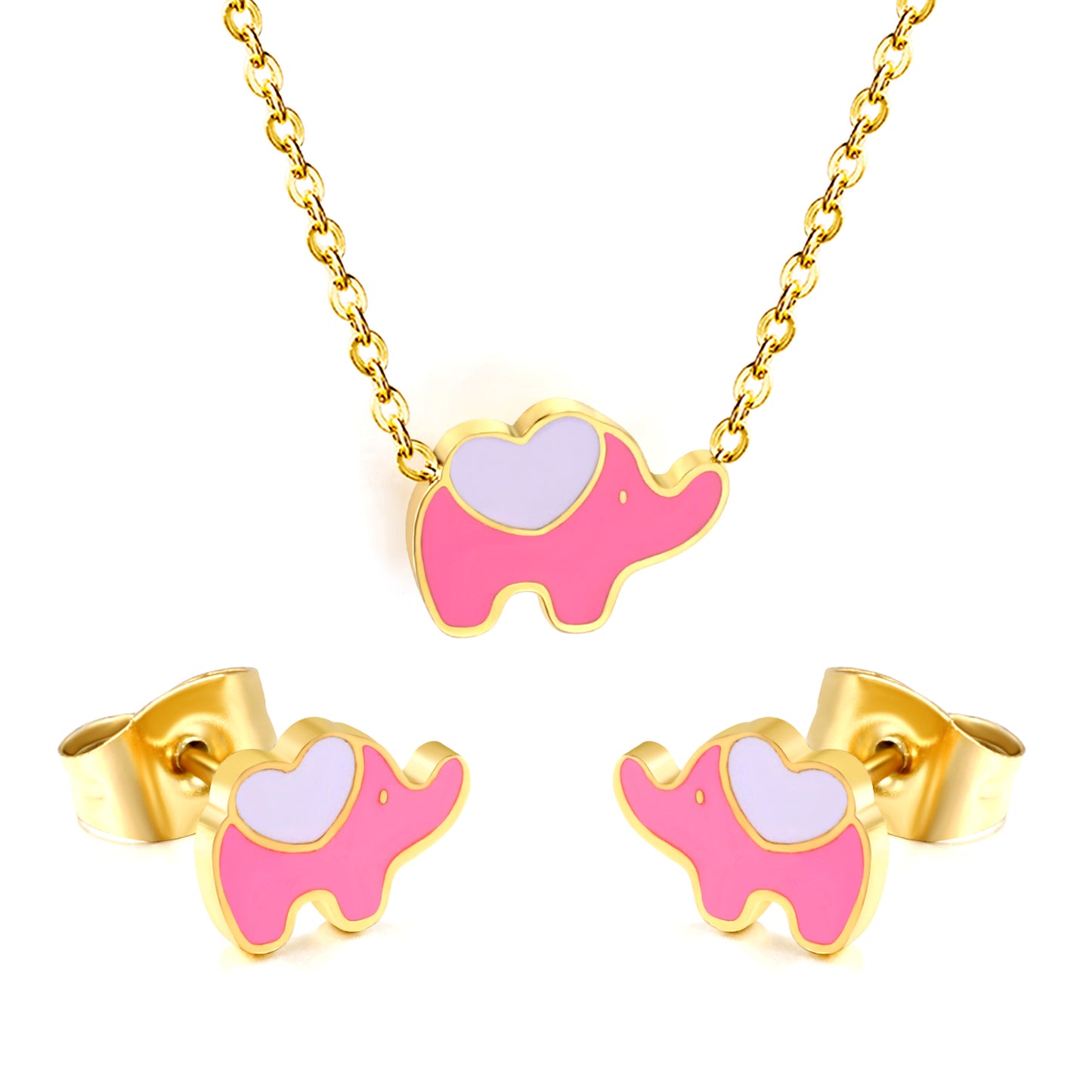 pink elephant jewelry stainless white