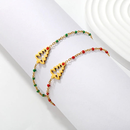 Embrace Festive Holiday Cheer with a Vibrant Red Beaded Christmas Tree Bracelet