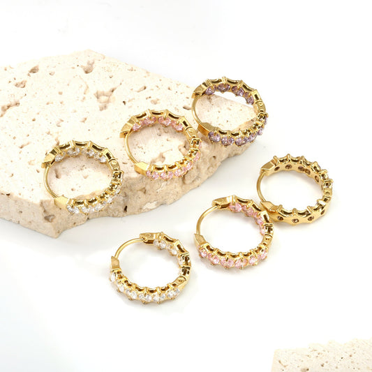 18K PVD Gold Plated Sparkling Cubic Zirconia Hoops Tarnish-Free