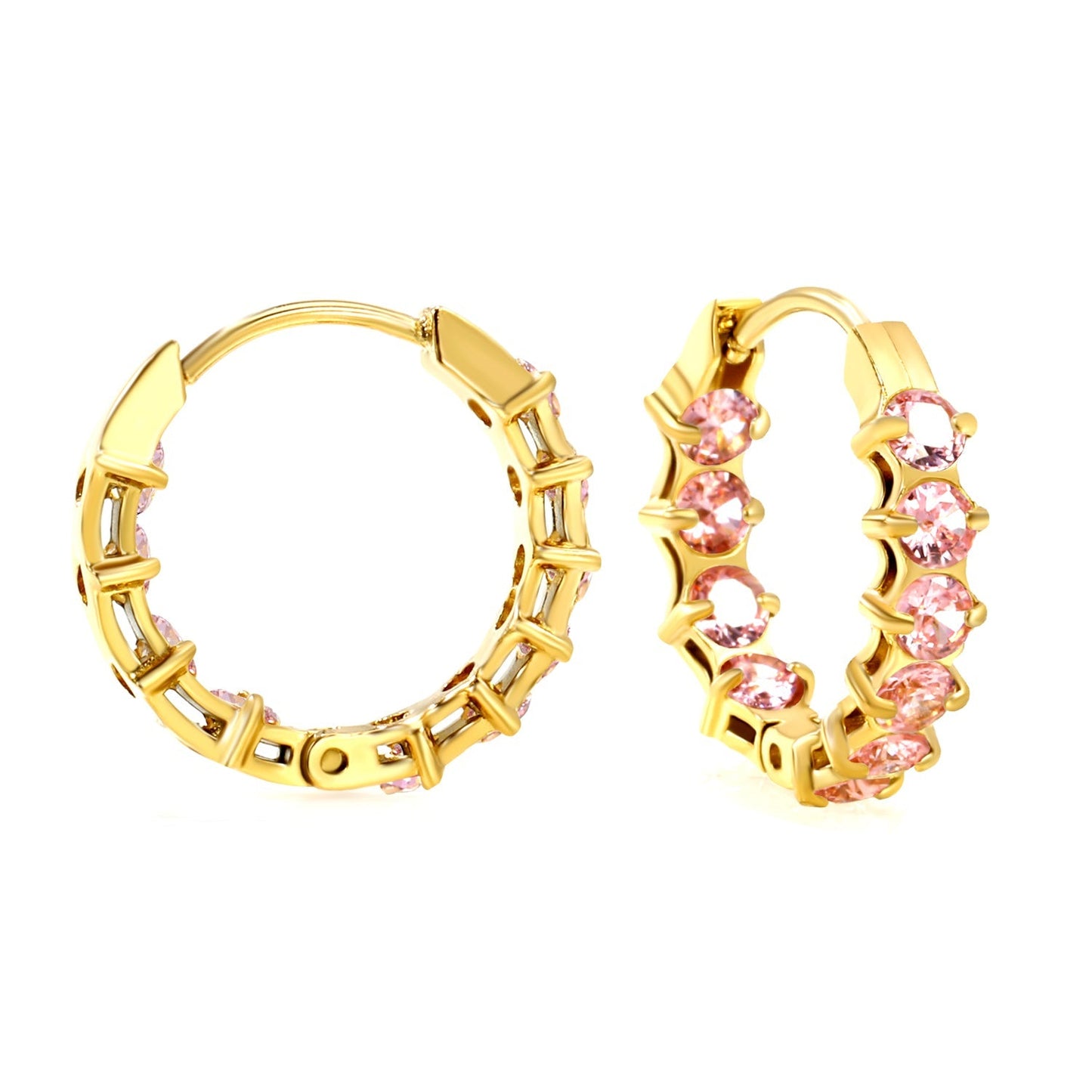 18K PVD Gold Plated Sparkling Cubic Zirconia Hoops Tarnish-Free