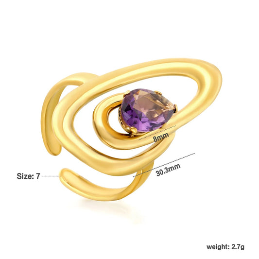 Abstract Sculptural Swirl Teardrop Purple Amethyst Quartz Open Ring