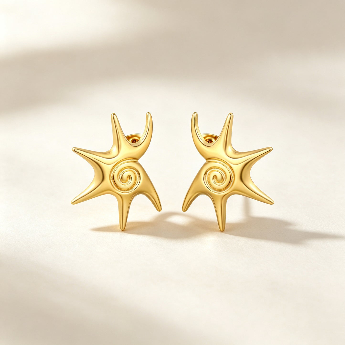 Waterproof 18K Gold Plated Vintage Embossed Starburst Earrings