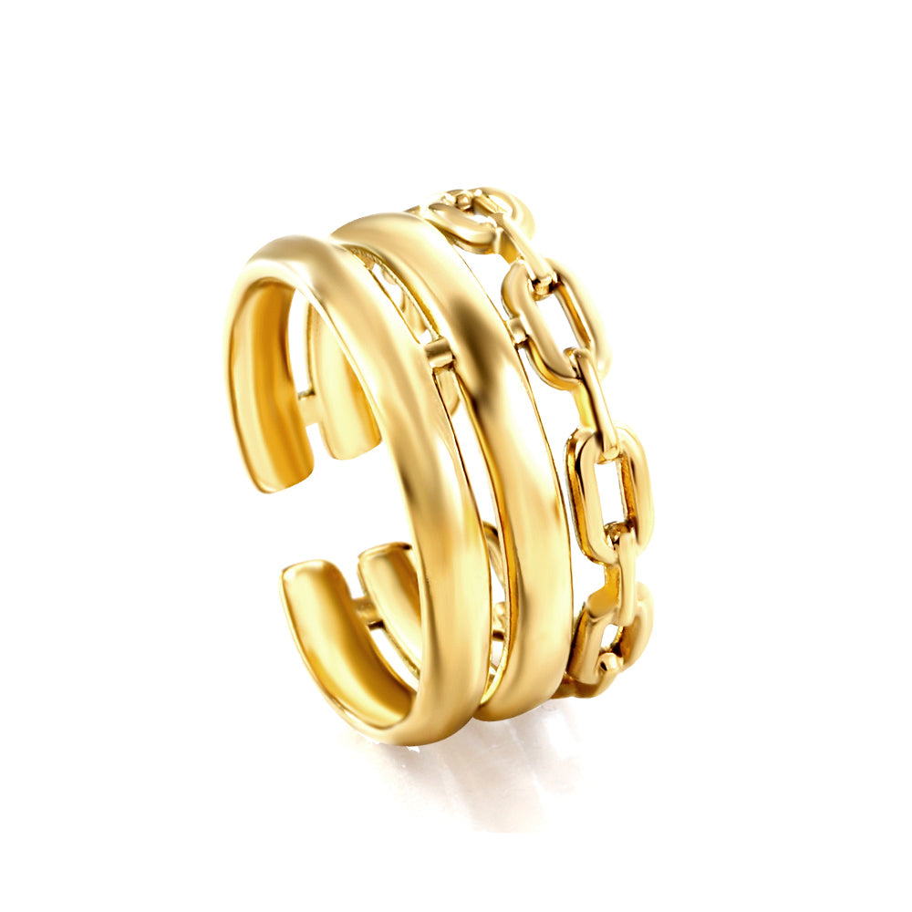 stainless steel gold multi tier open ring textured chain white background wholesale
