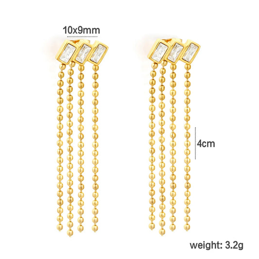 Bulk triple baguette cut CZ parallel block stud earrings 304L