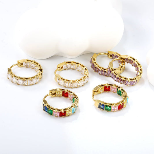 Bulk baguette cut cubic zirconia hoop earrings 304L steel