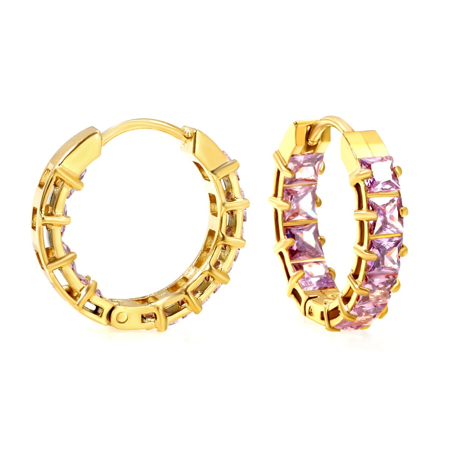 Bulk baguette cut cubic zirconia hoop earrings 304L steel