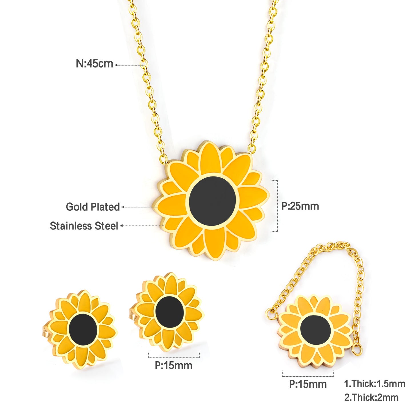 sunflower pendant size chart