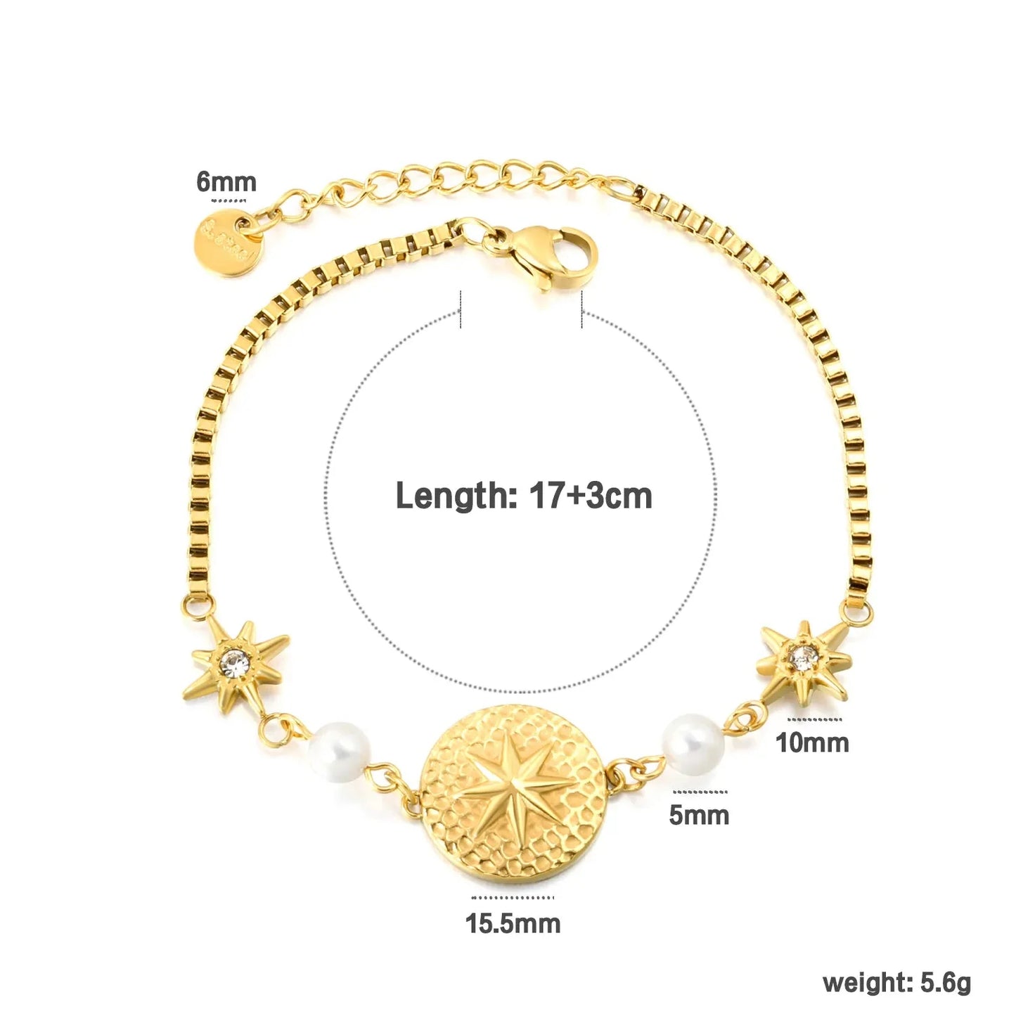 French Style 304L Stainless Steel Starburst Pearl Bracelet Bulk