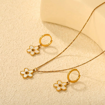 Bulk Gold Plated Flower Jewelry Set 304L Steel with Natural Shell Pendant & Earrings