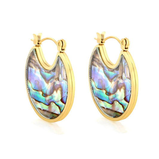 Waterproof Stainless Steel Shell Hoops | Retro Abalone Jewelry