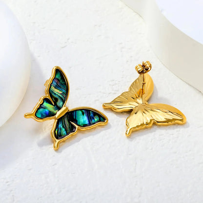 Elegant Stainless Steel Butterfly Studs | French Style Shell Jewelry