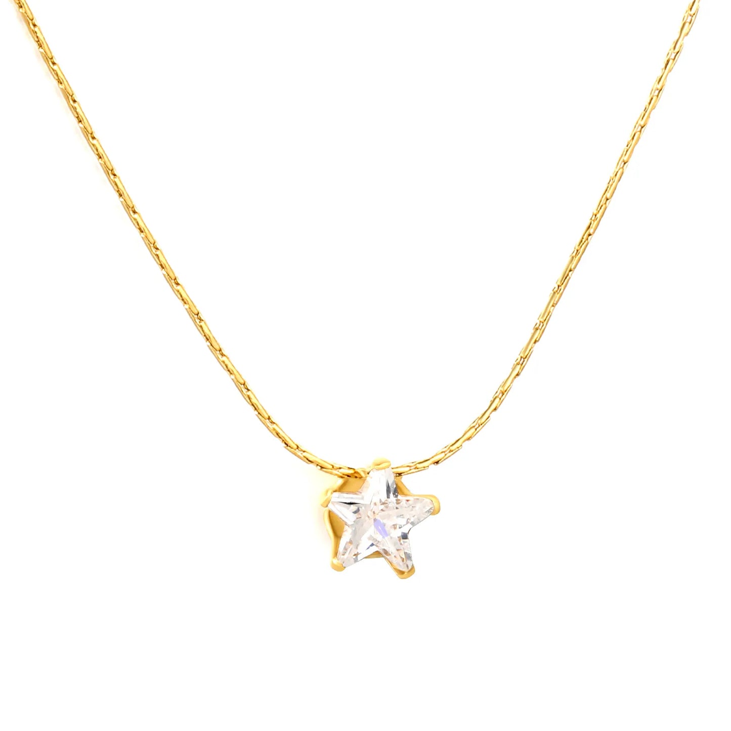 Bulk PVD Gold Sculpted Star-Cut Zircon Celestial Necklace