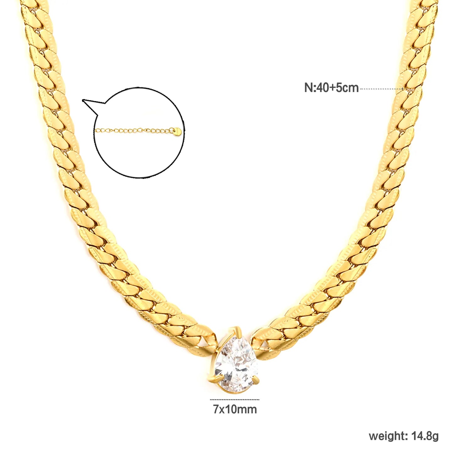 Wholesale Waterproof PVD Gold Pear-Cut Zircon Sculpted Cuban Necklace