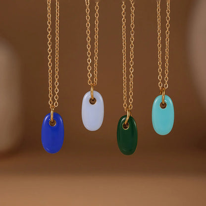 Wholesale Waterproof PVD Gold Sculpted Oval Gemstone Pendant Necklace