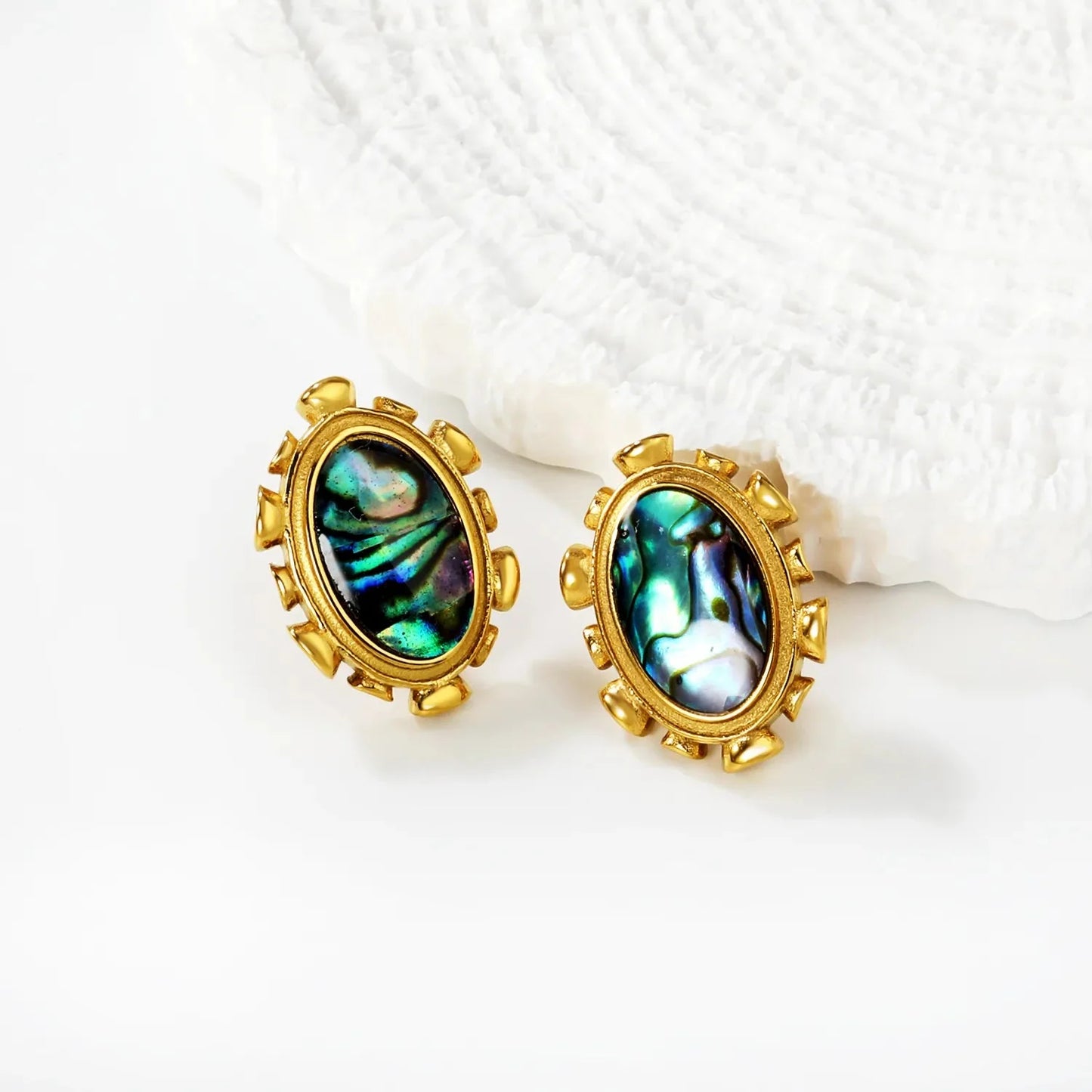 304L Stainless Steel Oval Shell Studs | Elegant Retro Gold Jewelry