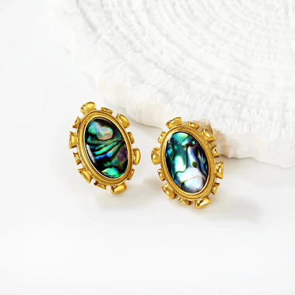 304L Stainless Steel Oval Shell Studs | Elegant Retro Gold Jewelry