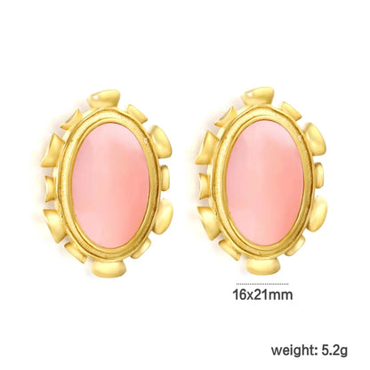304L Stainless Steel Oval Shell Studs | Elegant Retro Gold Jewelry