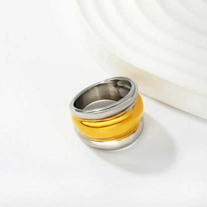 Factory 304L Steel Two-Tone Ring Three-Tier Dome Band for Men Women
